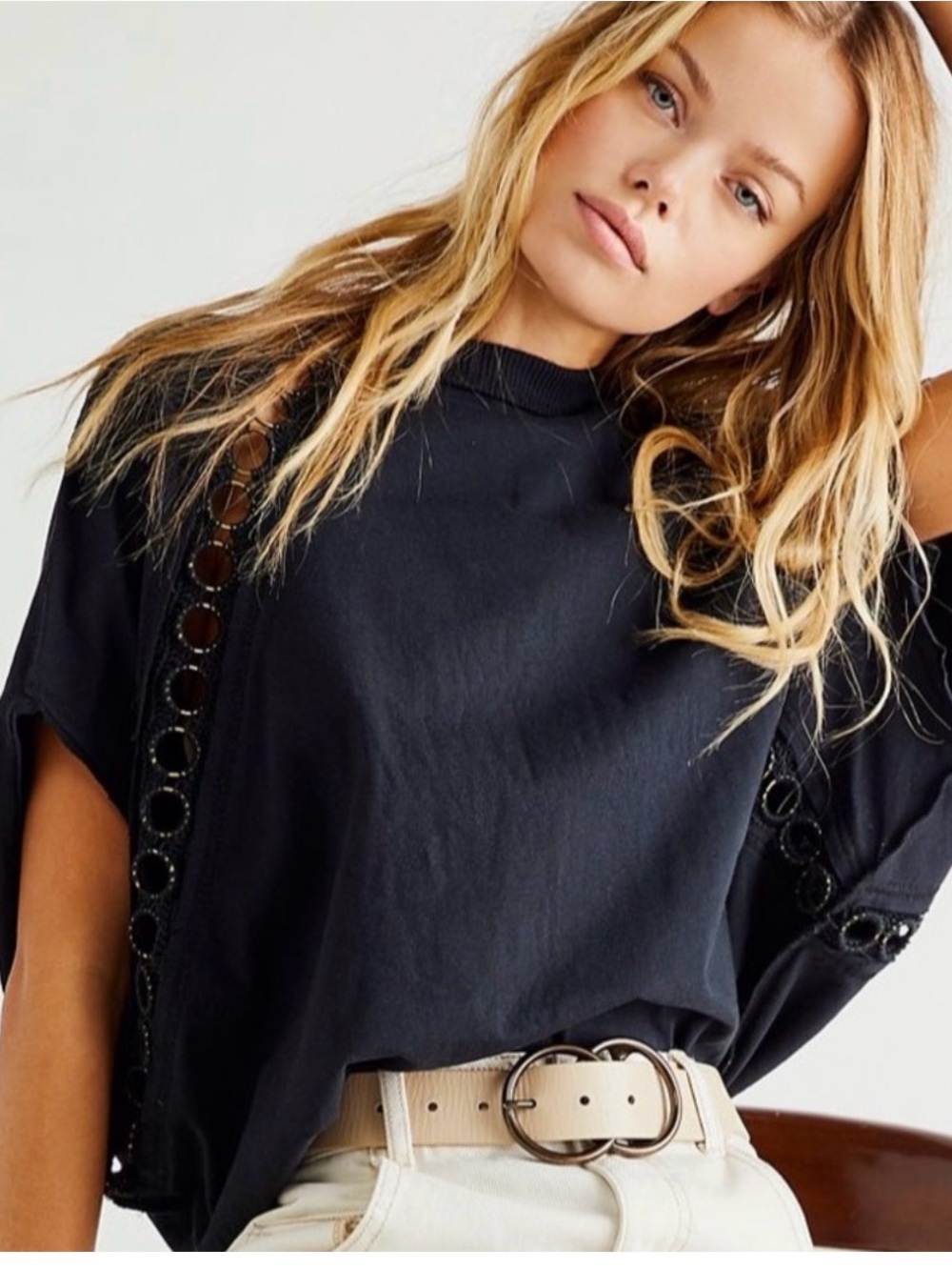 Free People Rough Around the Edges Tee Black Oversized Top L